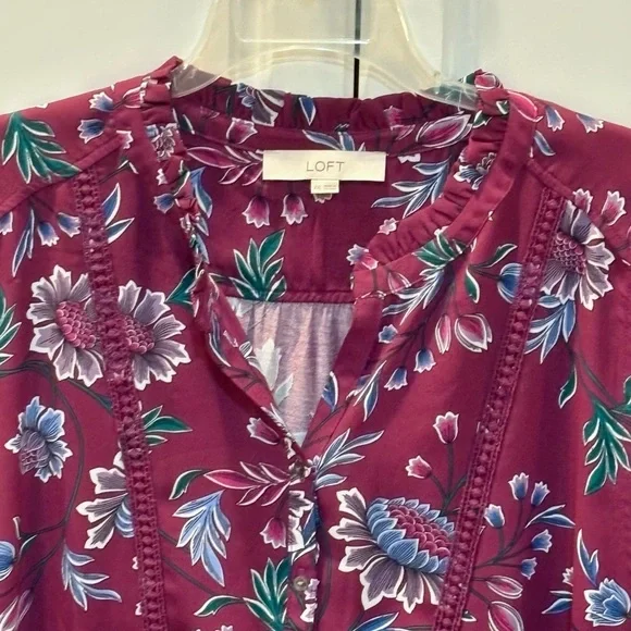 NWOT~Ann Taylor Loft~Floral Lace Trim Purple Plum Sleeveless Blouse~Size XXL~125 - Picture 2 of 9